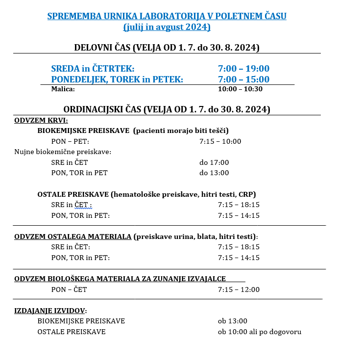 sprememba urnika laboratorija